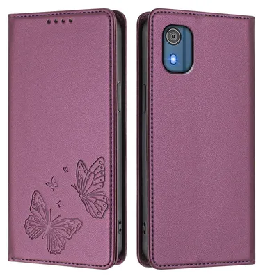 Image de Étui en cuir pour Nokia C02, motif papillon, étui à rabat avec porte-appareil, violet