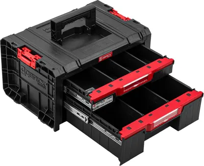 Produktbild von Qbrick System PRO Drawer 2 Toolbox 2.0 Basic stohovatelný 450 x 310 x 244 mm 4,5 l 9,5 l IP54 se dvěma zásuvkami 5 přepážkami