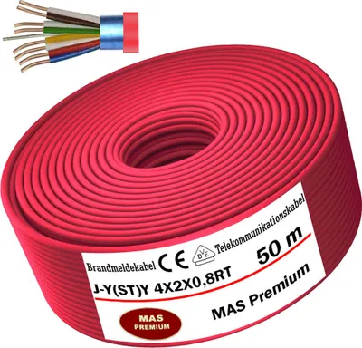 Produktbild von 50m J-Y(ST)Y 4X2X0,8RT Brandmeldekabel Telekommunikationskabel Fernmeldeleitung