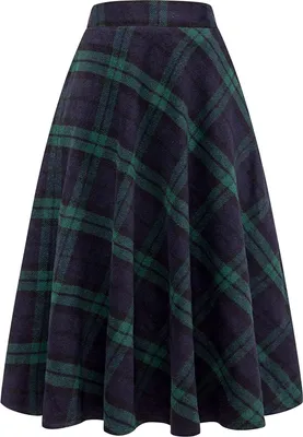 Produktbild von Damen Langer Rock Hohe Taille Winter Warmer Wollrock Retro Eleganter Karierter Langer Rock Lässige Elastische Taille Winterrock A-Linie Faltenrock