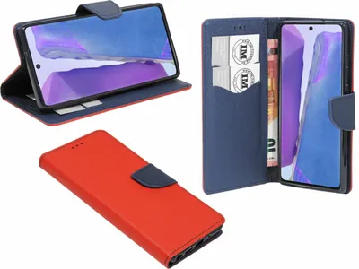 Produktbild von cofi1453® Buch Tasche Fancy für SAMSUNG GALAXY NOTE 20 (N980F) Handy Hülle Etui Brieftasche Schutzhülle mit Standfunktion, Kartenfach Rot-Blau