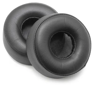 Two black ear pads for headphones are shown against a white background.