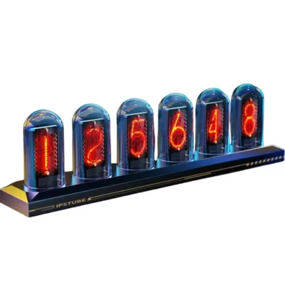 Produktbild von Retro-Digitaluhr mit Nixie-Röhren – Individuell anpassbares Display, elegantes schwarzes Design, Tischdekoration & Geschenkidee