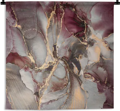 Produktbild von MuchoWow® Wandteppich Wandbehang Gold - Marmor - Lila 90x90 cm Tapisserie Dekoration Wandtuch - Wandaufhänger