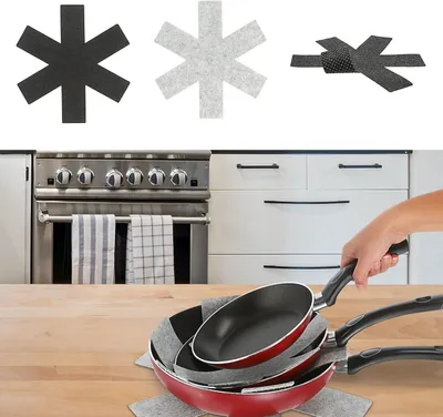 Produktbild von Pfannenschutzmatte im 3er Set | Filz 2 Ø26cm Farben mit Anti-Rutschnoppen | Untersetzer für Pfannen