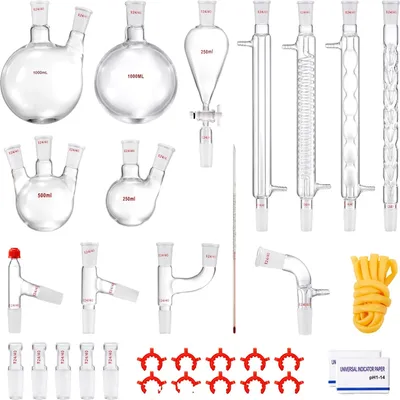Produktbild von Labordestillations-Kit, 32-teiliges Set, 3,3 Borosilikatglas, Standard 24/40 Verbindungen, /h3divulli32 Stück/li/ul/div