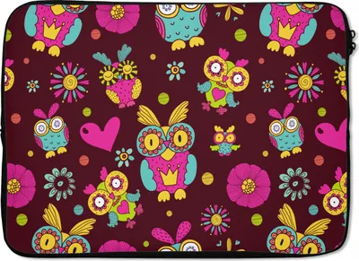 Produktbild von MuchoWow® Laptop Hülle 14 ZollMädchen - Eule - Schokolade - Muster - Mädchen - Kind - Kinder Laptoptasche - Laptoptasche - Stoßsicher - Schutzhaube