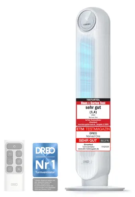 Produktbild von DREO Leiser Turmventilator, 10 m Wurfweite 4 Geschwindigstufen 4 Modi 8 Std. Tim