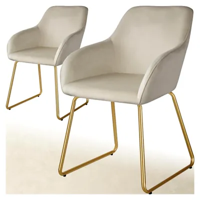 Produktbild von Esszimmerstühle aus Samt, 2er Set, Armlehnstuhl für Esszimmer, Sessel für Wohnzimmer, Schminktischstuhl, Küchenstuhl, Sessel für Schlafzimmer, Lounge Möbel - Creme/Gold, 2er Set