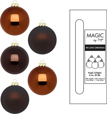 Produktbild von Inge‘s Christmas Decor 15374P620, Kugel-Weihnachtsschmuck, Glas, Braun, 60 mm, 20 Stück(e)
