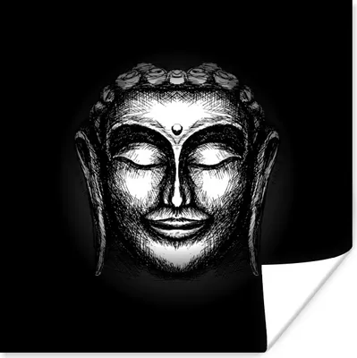 Produktbild von MuchoWow® Poster Buddha - Silber - Schwarz 50x50 cm - Wohnzimmerdekoration