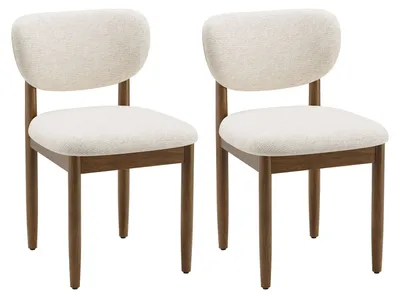 Productafbeelding van Set van 2 chenille-eetkamerstoelen met houten poten, ergonomische rugleuning, comfortabele gestoffeerde zitting, modern design, geschikt voor keuken en eetkamer, beige kleur