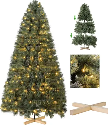 Immagine prodotto di Albero di Natale artificiale - Abete - 210cm - Con illuminazione a LED - Con supporto in legno - 600 LED - PVC