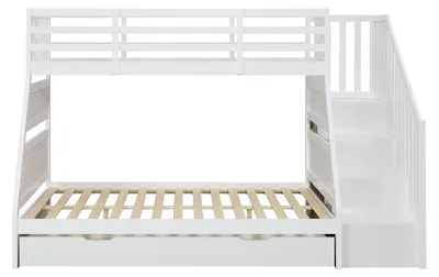 Produktbild von Etagenbetten 90 und 140 x 190 cm mit Stauraum – Kiefer und MDF – Weiß – LAKAYO
