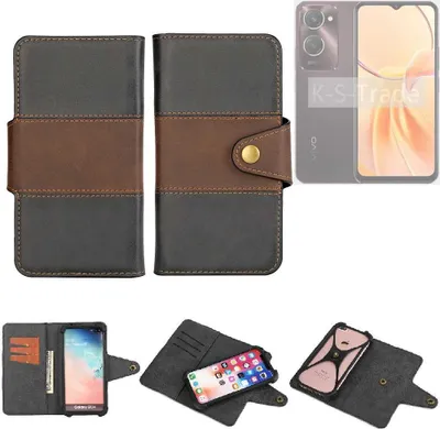 Produktbild von K-S-Trade Handyhülle Schutzhülle Hülle Bookstyle Wallet-Case kompatibel mit Vivo Y28e 5G Bumper Rundumschutz schwarz-braun 1x