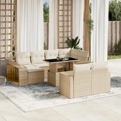 Produktbild von "Rabatt" 11-tlg. Garten-Sofagarnitur - mit sofa - mit Kissen Beige Poly Rattan - Lounge-Dining set CC10677