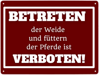 Produktbild von Betreten verboten Metallschild XXL in 28x38 cm in rot mit Spruch Pferde füttern