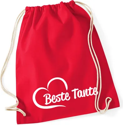 Produktbild von Huuraa Turnbeutel Beste Tante Herz 12 Liter Classic Red Baumwolle Rucksack Geschenkidee