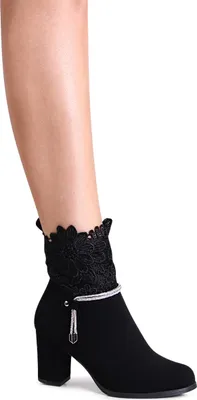 Produktbild von topschuhe24 2889 Damen Velours Stiefeletten Ankle Boots Spitze Glitzer, Farbe:Schwarz, Größe:36 EU