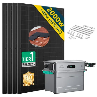 Produktbild von Balkonkraftwerk mit Speicher 2000w(500*4) mit Zendure 800 pro2,mit Ziegeldachhalterung