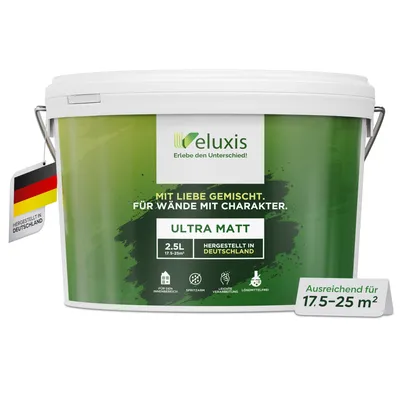 Produktbild von Wandfarbe Weiß Matt Innenfarbe – Deckkraft Klasse 1, VOC-frei, Ohne Grundierung, Tropfarm – Wohnzimmer & Schlafzimmer – 2,5L – Veluxis (Pure White)