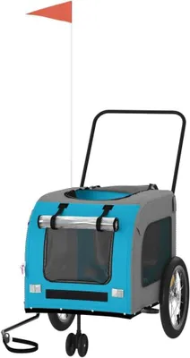 Zdjęcie produktu dla Wózek do przewozu psów - Bezpieczny transport - Wodoodporny daszek - Maksymalne obciążenie 45 kg - Niebiesko-szary