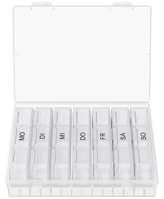 Produktbild von WELLGRO Tablettenbox für 7 Tage - Pillendose je 3 Fächer pro Tag - Klappdeckel mit Druckverschluss - Aufbewahrungsbox - BPA-freier Kunststoff
