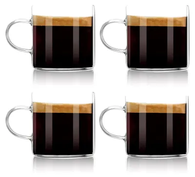 Produktbild von Espressotassen, 4er-Set, kleine Teetassen, 130 ml, klares Glas mit Griffen, für Cappuccino, Kaffee, Tee
