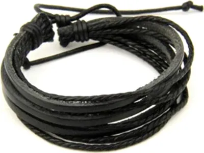 Produktbild von Vintage Herren Damen Kunstleder Mehrschichtiges Armband Armreif Schmuck-Schwarz2