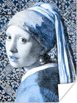 Produktbild von MuchoWow® Poster Mädchen mit einem Perlenohrring - Delfter Blau - Alte Meister 90x120 cm - Wohnzimmer
