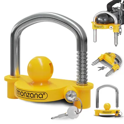 Immagine prodotto di Monzana Lucchetto per Rimorchio Gancio di Traino Facile da Montare 2 Chiavi di Sicurezza Antifurto Caravan Camper