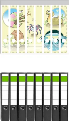 Produktbild von Wallario 8 Stück schmale Ordner inkl. Klebeetiketten mit Motive Lustige Comictiere -  Set mit Rückenschildern / Ordnerrücken Stickern