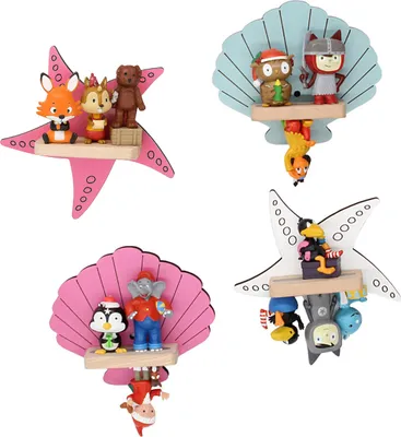 Immagine prodotto di Conchiglia dello scaffale per bambini / Appendino per Tonie Box e Tonie Figure / Scaffale salvaspazio / H. 31 x W. 34 x D. 19 cm / Ripiano a parete Scatola musicale e figure Stoccaggio Inserti magnetici / Scaffale di stoccaggio Legno