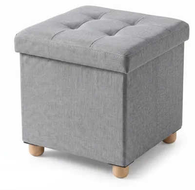 Produktbild von Pouf mit Stauraum auf hölzernen Beinen, klappbar, 38 x 38 x 38 cm
