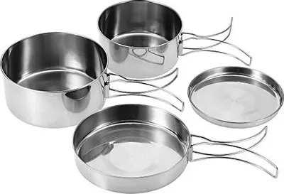 Produktbild von Nikou Edelstahl-Kochgeschirrset, 4-teiliger Camping-Kochtopf tragbare Töpfe, Picknick, Außenwechselgeschirrtabelle