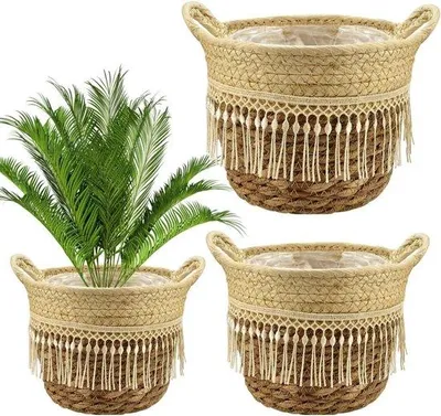 Produktbild von Famanu Set aus 3 Blumen- und Pflanzenkörben - Handgewebt aus Seegras