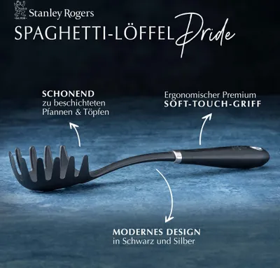 Produktbild von Stanley Rogers Spaghettilöffel 30,5 cm, Küchenhelfer mit ergonomischen Premium-Softtouch-Griff, Nudellöffel für beschichtete Töpfe und Pfannen (Farbe: Schwarz)