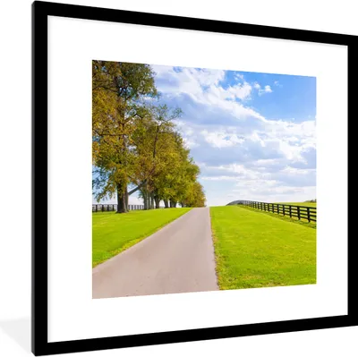 Produktbild von MuchoWow® Gerahmtes Poster Wolken - Bäume - Straße 40x40 cm - Poster mit Schwarzem Bilderrahmen Wandposter Rahmen Foto Bilder - Poster - Plakat im Rahmen