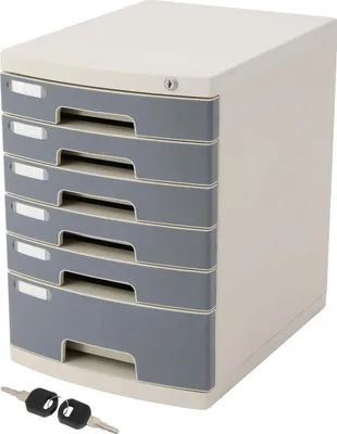 Image de Organisateur de tiroirs de bureau, verrouillable, 6 tiroirs, blanc et gris