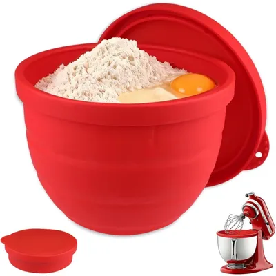 Produktbild von kompatibel mit KitchenAid/Kitchen Aid Rührschüssel 5 Qt, Teigschüssel-Einlag,Silikoneinsatz mit Deckel, Faltbar Silikon Schüssel