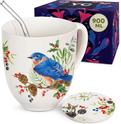 Produktbild von YC YANG CHAI Große Teetasse 900ml - XXL Tasse Groß - Vielseitige Riesentasse für Tee, Kaffee, Cappuccino, Latte, Müsli - YC Suni Birds