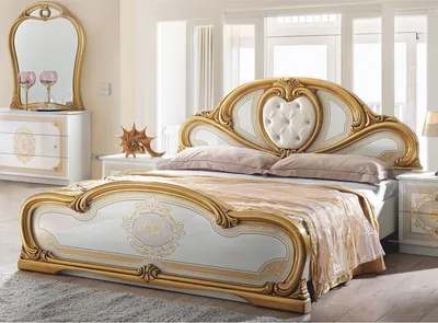 Produktbild von Casa Padrino Luxus Barock Doppelbett mit Glitzersteinen Weiß / Grau / Gold - Schlafzimmer Möbel