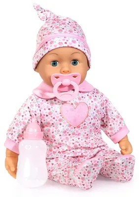 Produktbild von Bayer Design 93824CQ Babypuppe interaktiv, Spielpuppe sprechend, weicher Körper, Schnuller, Flasche, 38 cm