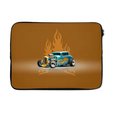 Produktbild von MuchoWow® Laptop Hülle 13 Zoll Auto - Gelb - Flammen - Vintage Laptoptasche - Laptophülle - Sleeve - Rundumschutz