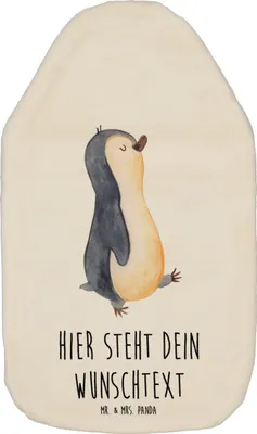 Produktbild von Mr. & Mrs. Panda Personalisierte Wärmflasche Pinguin marschierend - Weiß - Personalisierte Geschenke, Personalisierte Kinder Wärmflasche, Wärmflaschenbezug mit Namen
