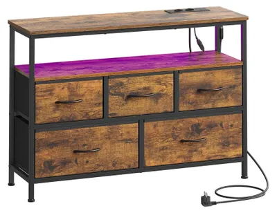 Produktbild von Sideboard mit LED-Beleuchtung und Schubladen für Wohnzimmer | Braun-schwarz | 98,7x30x68,1 cm