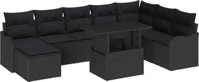 Image de vidaXL Ensemble de canapé de jardin avec coussins 9 pcs noir poly rotin
