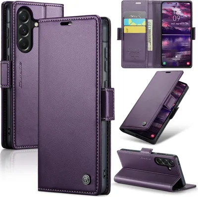 Produktbild von Lederhülle für Samsung Galaxy A37 Brieftasche Kartenfach Schutzhülle mit Standfunktion Lila