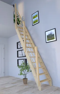 Produktbild von Raumspartreppe Fichte 3000 gerade-Holz-Holz Design Geländer-links