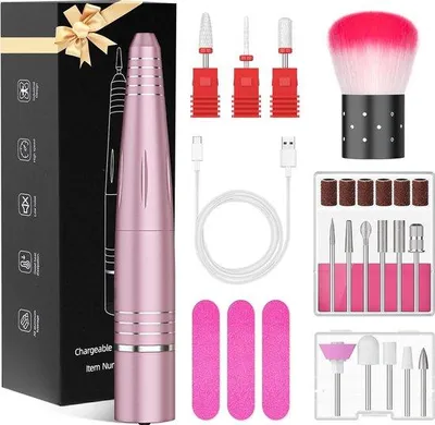 Productafbeelding van Unyqoos® 14-in-1 draadloze professionele nagelfreeser, oplaadbaar via USB, 30.000 omwentelingen per minuut, 3 snelheden, 5-6 uur gebruiksduur, aluminium behuizing, geschikt voor manicure en pedicure van acrylnagels en gelnagels